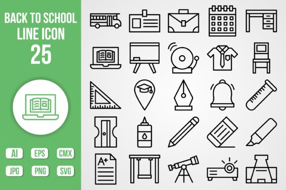 25 Vector Back to School Line Icon Set: Graphics & Icons for Crafters