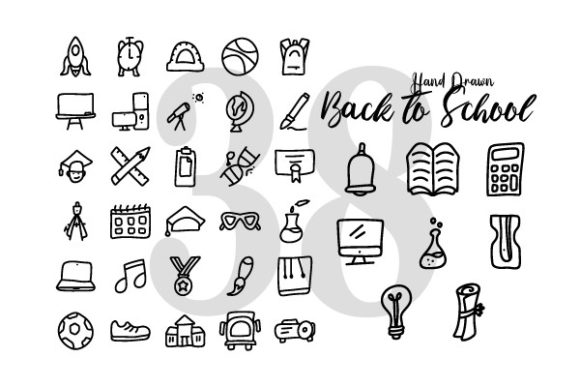 Hand Drawn Back to School Line Icons & Graphics